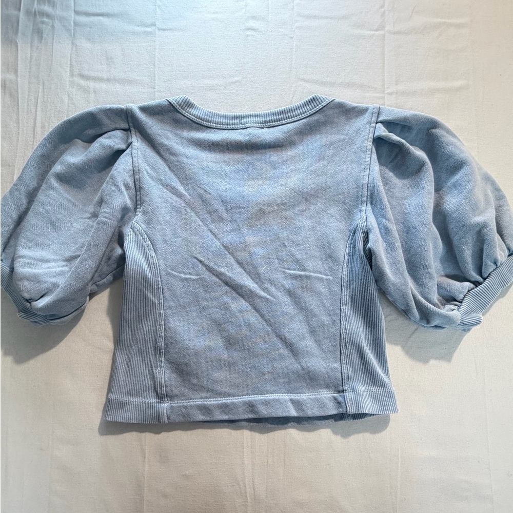 Aerie Light Blue Puff Sleeve Cropped Sweatshirt XS Casual Loungewear Balletcore - Picture 3 of 7